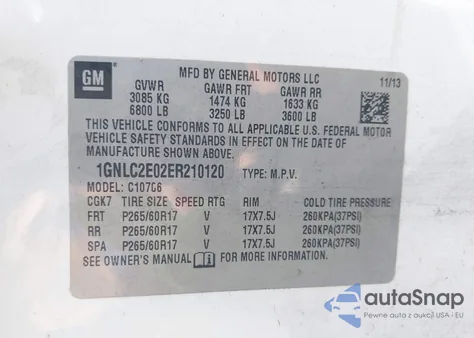 2014 Chevrolet Tahoe Police из США, поврежденный, VIN 1GNLC2E02ER210120